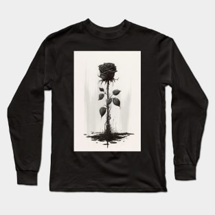 Solitary Black Goth Rose Watercolor Long Sleeve T-Shirt